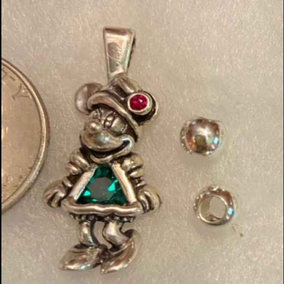 Sterling Disney's Minnie Mouse Pendant Christmas vintage Ruby  Emerald New - Picture 3 of 11